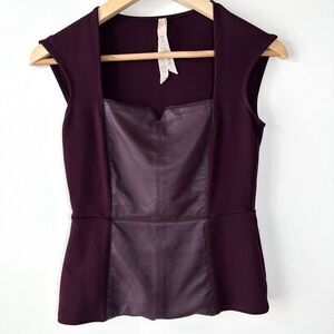 Bailey 44 Faux Leather Peplum Top XS Burgundy Wine Sleeveless Edgy Chic
